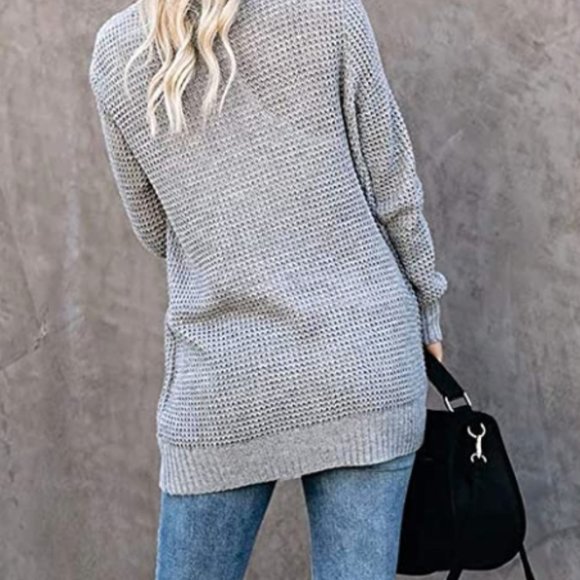 Loose Open Front Long Sleeve Gray Cardigan - Picture 5 of 6